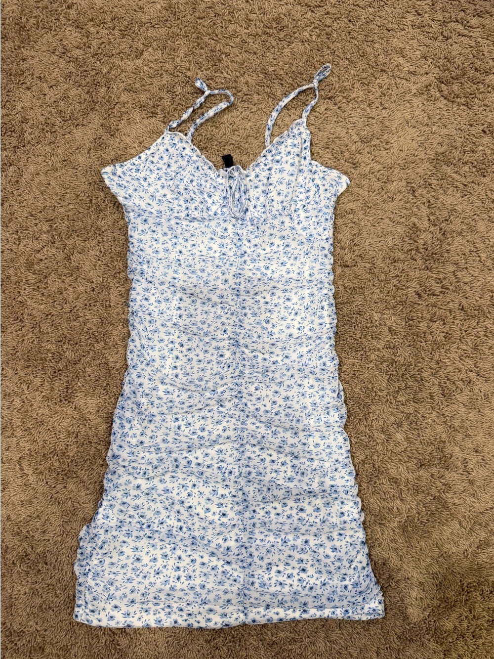H&M White Dress with Blue Floral Trim